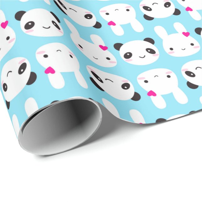 Toppen gullig Kawaii kanin och Panda Presentpapper (Rullad Hörn)