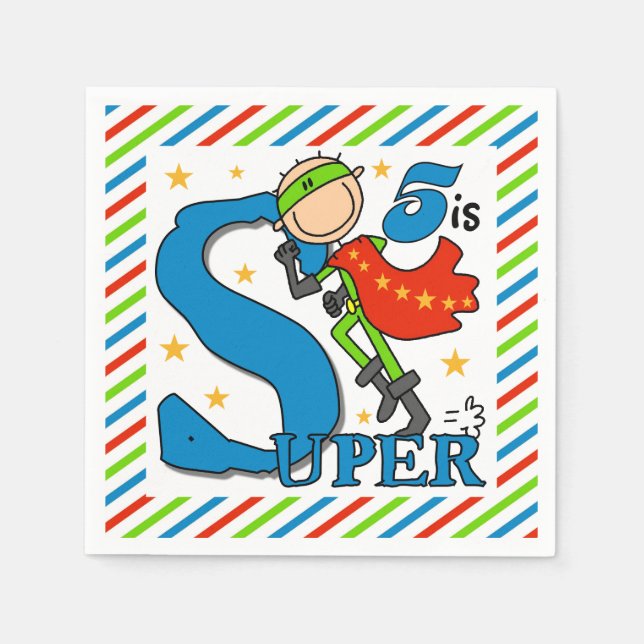 Toppen Hero Boy 5th Birthday Papper Napkins Pappersservett (Framsidan)