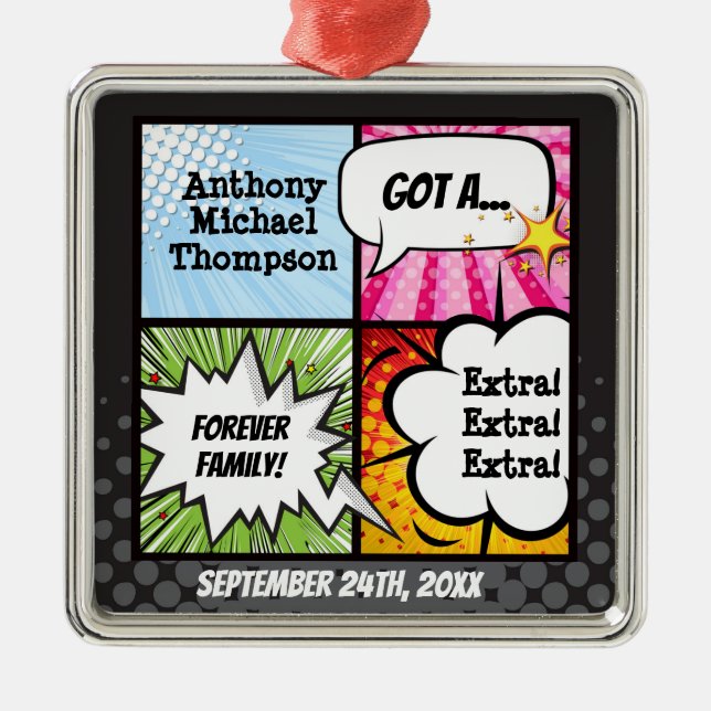 Toppen Hero Tecknad Bok Adoption, Familjegåva Julgransprydnad Metall (Framsidan)