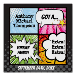 Toppen Hero Tecknad Bok Adoption, Familjegåva Perfect Poster