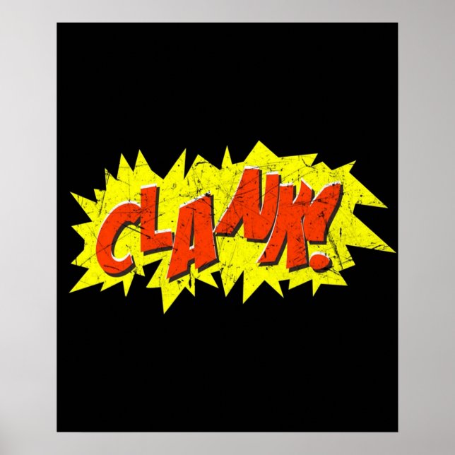 Toppen Hero Tecknad Bok Onomatopoeia Clank Poster (Framsidan)
