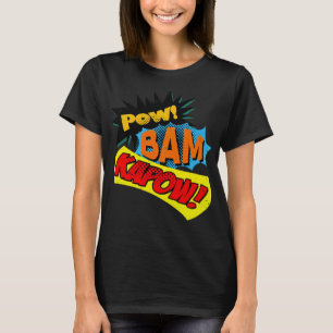 Toppen Hero Tecknad Bok Onomatopoeia. Pow! Bam Kap T Shirt
