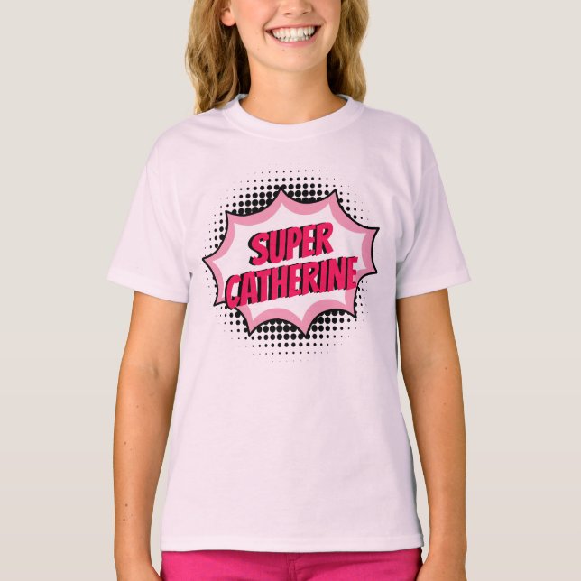 Toppen Hero Tecknad Bok Stil Girly Rosa T Shirt (Framsida)