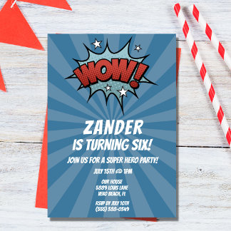 Toppen Hero Tecknad Boy Födelsedagsfest inbjudan