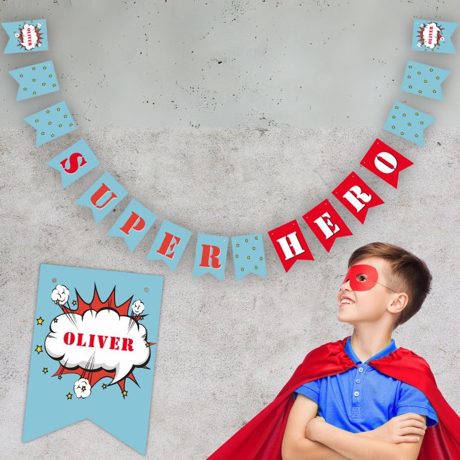 Toppen Hero Thned Tecknad Boy Birthday Vimplar (Skapare uppladdad)