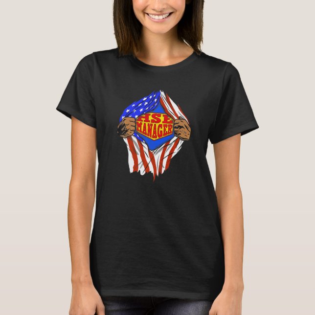 Toppen Hse Manager Hero-jobb T Shirt (Framsida)
