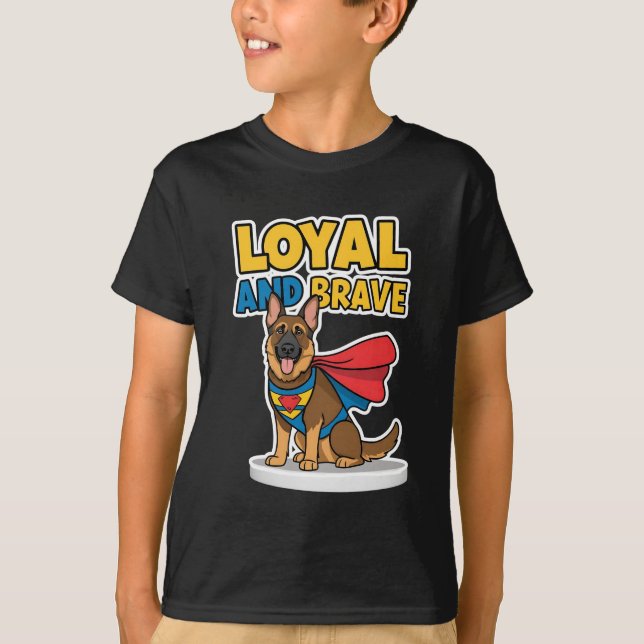 Toppen Hund Loyal and Modig Artwork T Shirt (Framsida)