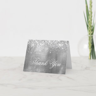 Toppen Kant Sparkly Silver Glitter och Foil Tack Kort
