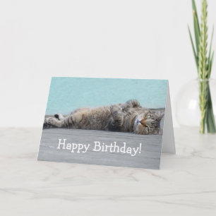 Toppen Lazy Cute Cat Funny Birthday Kort
