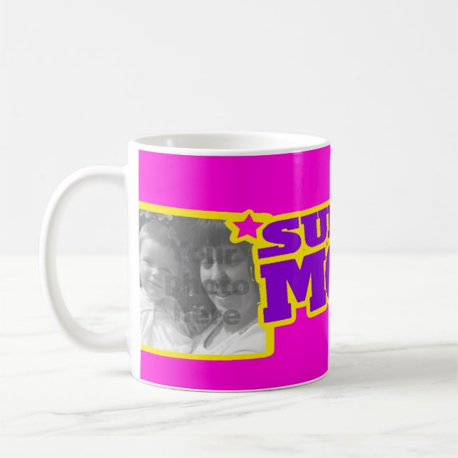 Toppen Mamma 2 foton Rosa lila gult mugg  (Vänster)