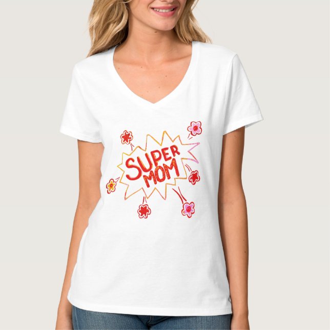 Toppen Mamma Flower Tecknad Bubble Teckning Mor T Shirt (Framsida)