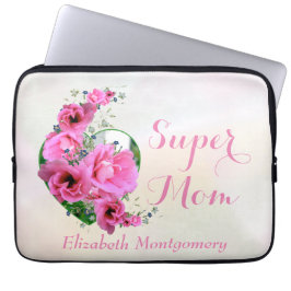 Toppen Mamma Natural Rosa Blommigt Heart-eget namn Laptop Sleeve