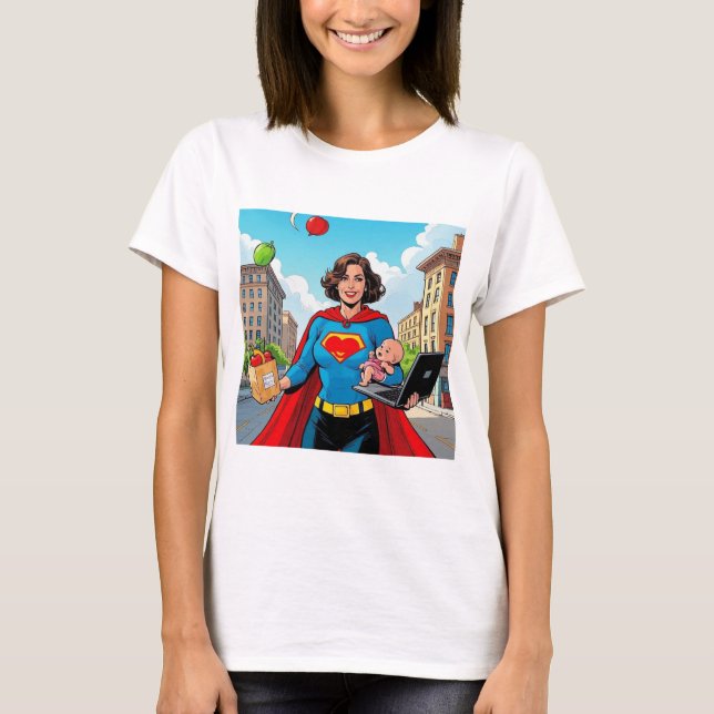 ’Toppen Mamma’ Retro tecknad-bok stil T Shirt (Framsida)