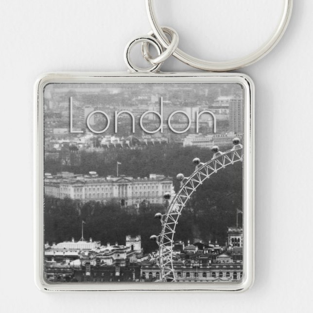 Toppen! Millennium Wheel London Fyrkantig Silverfärgad Nyckelring (Framsidan)