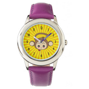 Toppen Monkey Ansikte på Sunburst Background Armbandsur