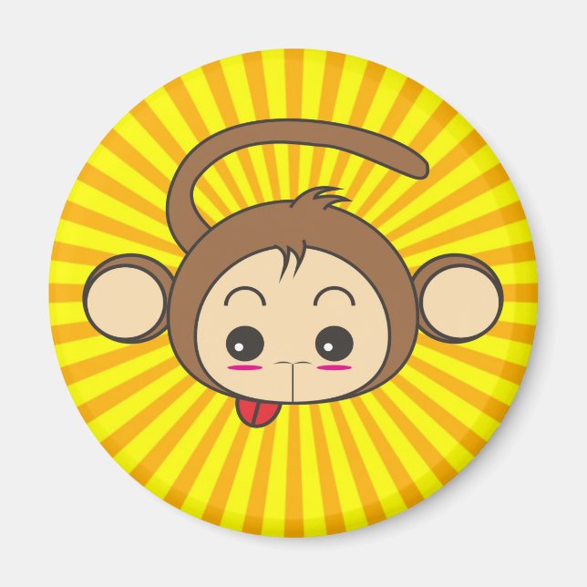 Toppen Monkey Ansikte på Sunburst Background Magnet (Framsidan)