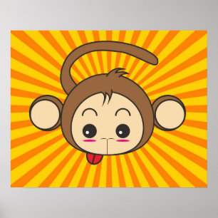 Toppen Monkey Ansikte på Sunburst Background Poster