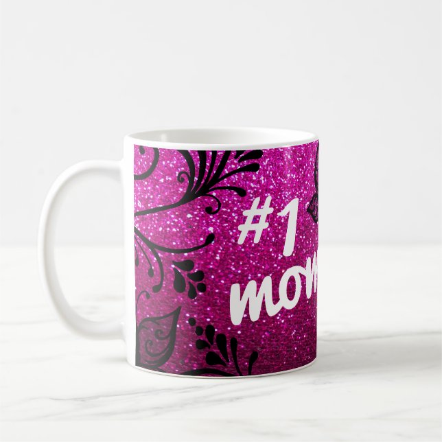 Toppen Mors dag Flowers Butterfly Glitter Kaffemugg (Vänster)