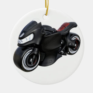 Toppen motorcykel i svart julgransprydnad keramik