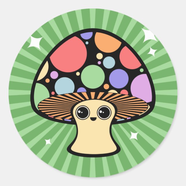 Toppen Mushroom Stickers Runt Klistermärke (Framsida)