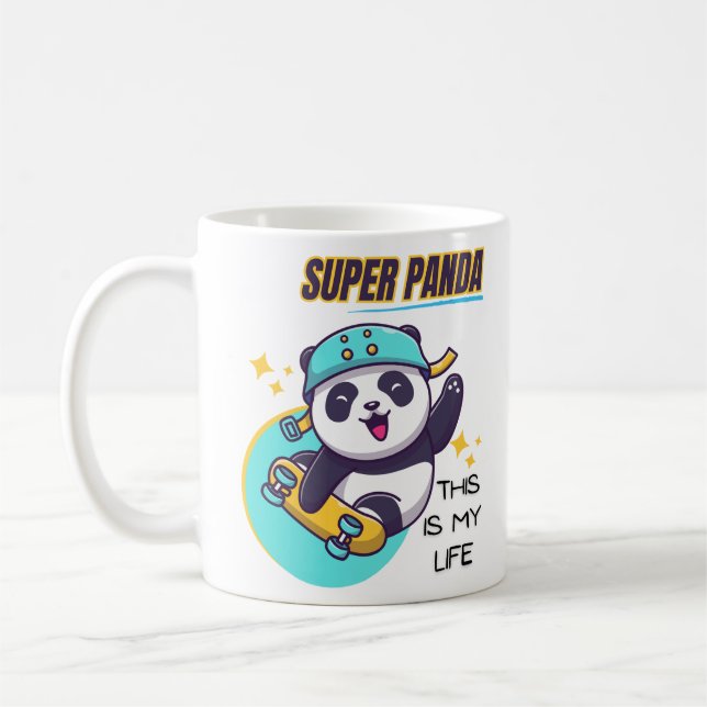 Toppen Panda Skateboarding Långärmad Kaffemugg (Vänster)