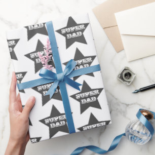 TOPPEN PAPPA Grått Stars Mönster Fars dag Presentpapper