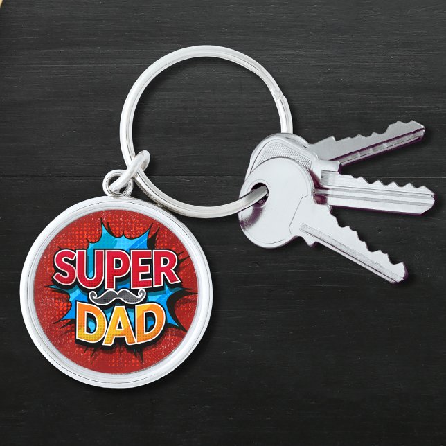Toppen Pappa Mustache Modern Grunge Rund Silverfärgad Nyckelring (Skapare uppladdad)