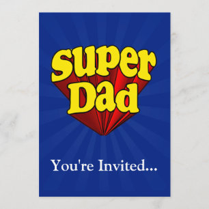 Toppen pappa, röd/gult/blåttfars dag Superhero Inbjudningar