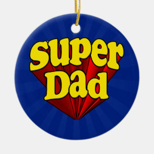Toppen pappa, röd/gult/blåttfars dag Superhero Julgransprydnad Keramik