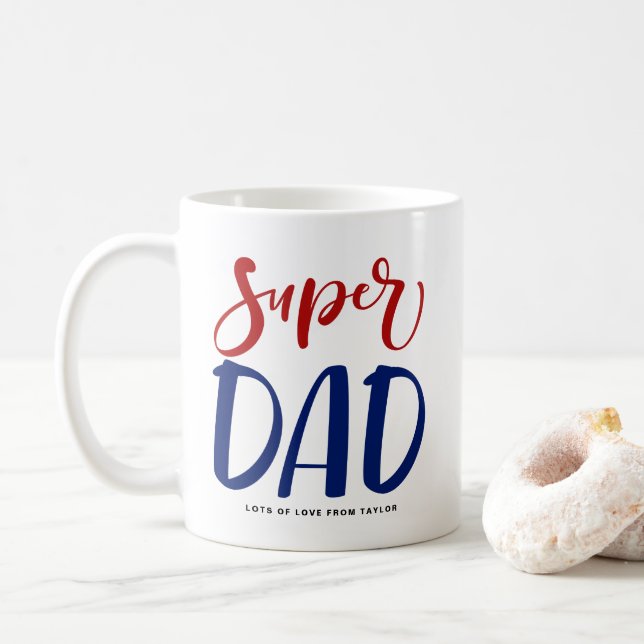 Toppen Pappa | Röd och blå typografi Fars dag Kaffemugg (Med munk)
