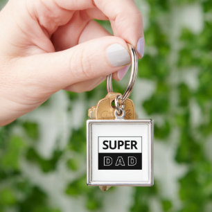 Toppen Pappa   Svarta och vita Pappa Fyrkantig Silverfärgad Nyckelring