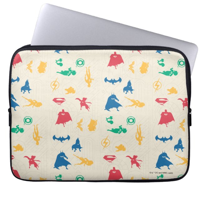 Toppen-Pets & Justice League Silhouette Mönster Laptop Fodral (Framsidan)