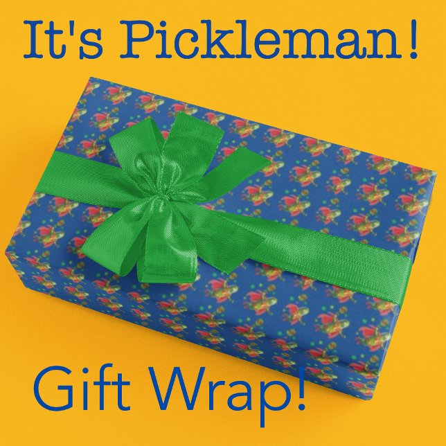 Toppen Pickleman Red Grönt Blue Presentpapper (Fun pickleball themed wrapping paper!)