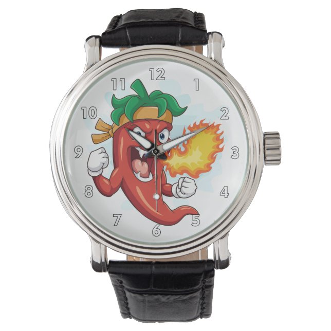 Toppen Red Hett Tecknad Chili Pepper Armbandsur (Framsida)