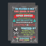 Toppen Roligt Chalkboard jul - öppna hus Inbjudningar<br><div class="desc">Skär upp dina Helgdagar med den poster julinbjudan till stil,  öppna huset med jultomten,  banderoller,  cocktails och prydnadsföremål på en kritersbakgrund med roligt typografi. Vädret är kall,  cider är hett så inbjudan era vänner om de är stygga eller inte!</div>