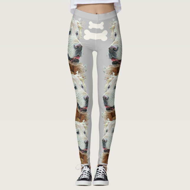 Toppen Roligt Målad Golden Retriever Leggings (Framsida)