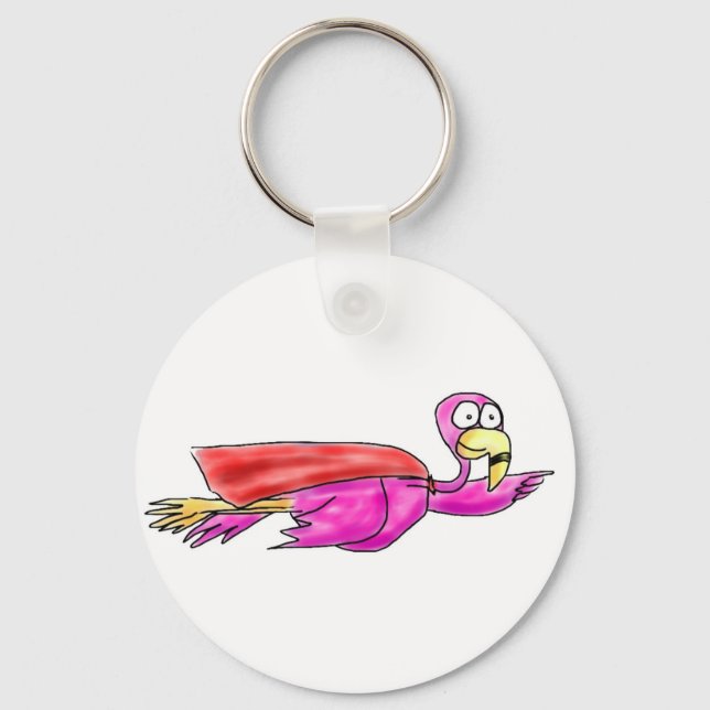 Toppen Rosa Flamingo Fyling Cape Whimsical Art Nyckelring (Framsida)