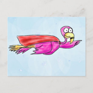 Toppen Rosa Flamingo w/ Flies Cape Whimsical Art Vykort