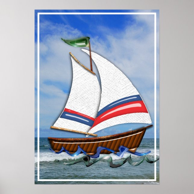 Toppen Sailboat på öppet hav Poster (Framsidan)