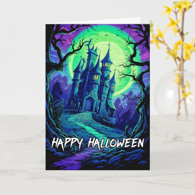 Toppen Sinister Halloween Haunted House Kort (Gul blomma)