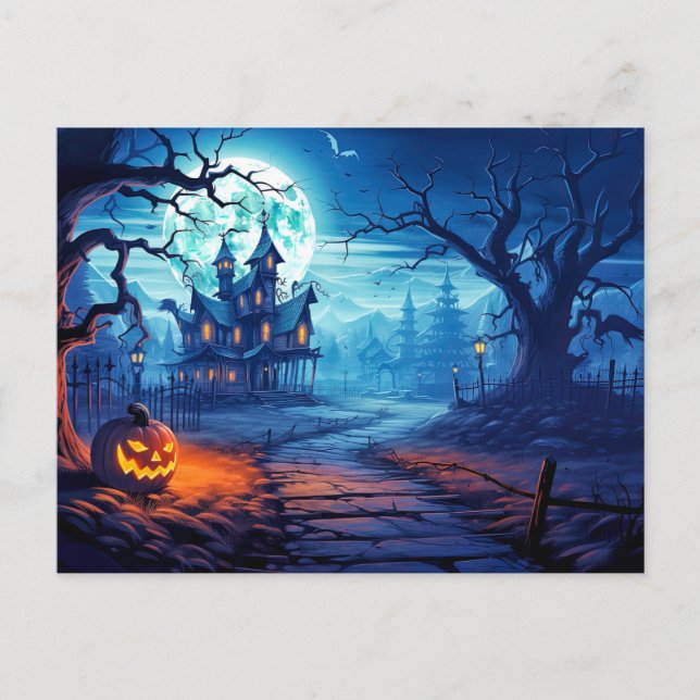 Toppen Sinister Pumpkin & Haunted House Vykort (Framsida)