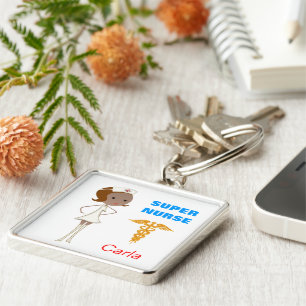Toppen sjuksköterska Keychain Fyrkantig Silverfärgad Nyckelring
