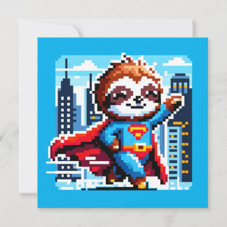 Toppen Sloth Funny Pixel Art Hero Cityscape Design Inbjudningar