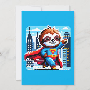 Toppen Sloth Funny Pixel Art Hero Cityscape Design Julkort