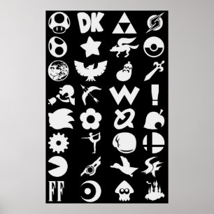 Toppen Smash Bros Ultimate Series Logotyper White Poster