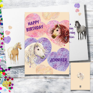 Toppen Söt Boho Ponies Rosa Lila Birthday Card Kort