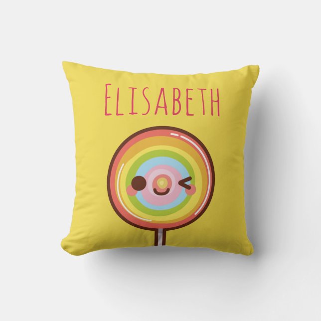 Toppen, söt kawaii rainbow lollipop monogram kudde (Framsida)