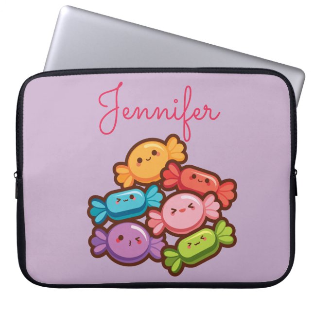 Toppen söt kawaii rainbow lollipop monogram lila laptop fodral (Framsidan)