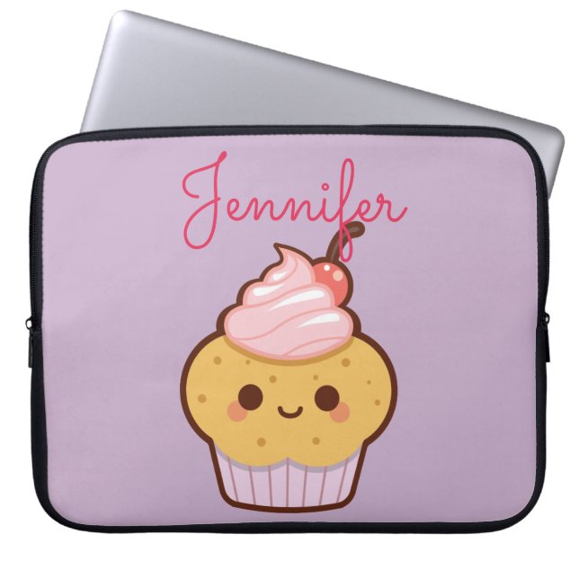 Toppen söt kawaii sötad cupkaka, monogram lila laptop sleeve (Framsidan)