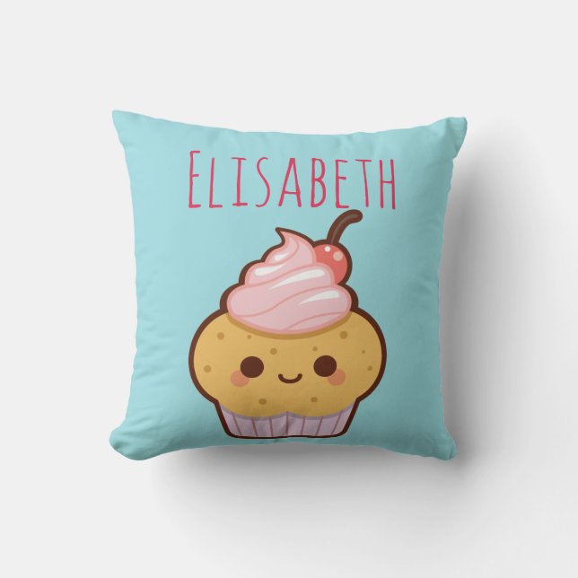 Toppen söt kawaii sötcupkakmonogram kudde (Framsida)